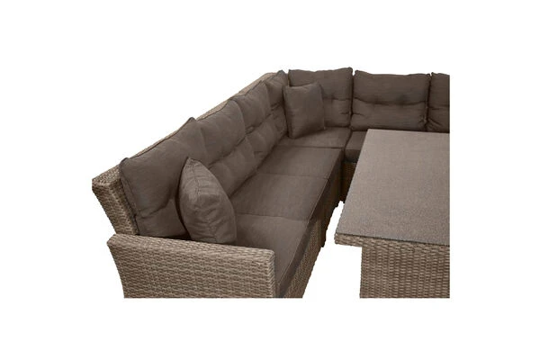 Ploß Rabida Dining-Lounge, Champagner-meliert, Polyrattan, 7 Tlg., 5-6 Pers., 146x85cm, Inkl. Polster 3 Ploß Rabida Dining-Lounge, Champagner-meliert, Polyrattan, 7 Tlg., 5-6 Pers., 146x85cm, Inkl. Polster – Bild 3