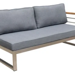 OUTFLEXX 2-Sitzer Sofa, Natur / Grau, FSC-Teak / Edelstahl / Olefin, 165x74x64 Cm, Armlehne Links