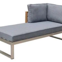 OUTFLEXX Lounger, Natur / Grau, FSC-Teak / Edelstahl / Olefin, 165x74x64 Cm, Armlehne Beidseitig Montierbar