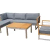 OUTFLEXX Ecklounge, Natur/grau, Edelstahl/Teak, 5 Personen, Inklusive Sessel Und Multifunktionstisch 100 X 70 Cm, Lehne Links