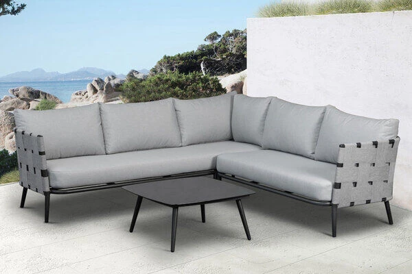 OUTFLEXX Ecklounge, Anthrazit Matt/hellgrau, Alu/Spuncrylic, 3-tlg., Tisch 76x76cm 4-5 Pers 1 OUTFLEXX Ecklounge, Anthrazit Matt/hellgrau, Alu/Spuncrylic, 3-tlg., Tisch 76x76cm 4-5 Pers