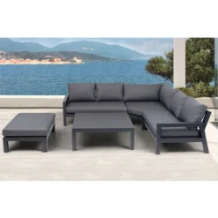 OUTFLEXX Ecklounge, Anthrazit Matt/dunkelgrau, Alu/Spuncrylic, 5-tlg., Tisch 115x115cm, 4-6 Pers