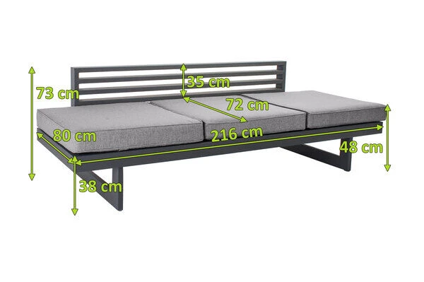 STERN Holly Dining-Bank/Liege, Anthrazit, Aluminium, 216x80x73 Cm, Inkl. Polster Grau Meliert 5 STERN Holly Dining-Bank/Liege, Anthrazit, Aluminium, 216x80x73 Cm, Inkl. Polster Grau Meliert – Bild 5