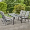 SIENA GARDEN Savona/Miros Esstischgarnitur, Matt Graphit/grau, Alu/Teak/Spraystone/Texfabric, Tisch 180/240x90 Cm, 6 Stapelsessel