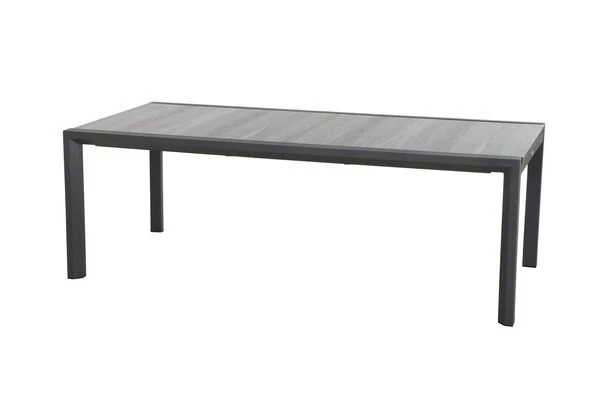 SIENA GARDEN Gomera II/Kingston Esstischgarnitur, Matt Graphit/grau/wood Look, Alu/Teak/Keramik/Texfabric, Tisch 220/340x108 Cm, 6 Stapelsessel 3 SIENA GARDEN Gomera II/Kingston Esstischgarnitur, Matt Graphit/grau/wood Look, Alu/Teak/Keramik/Texfabric, Tisch 220/340x108 Cm, 6 Stapelsessel – Bild 3