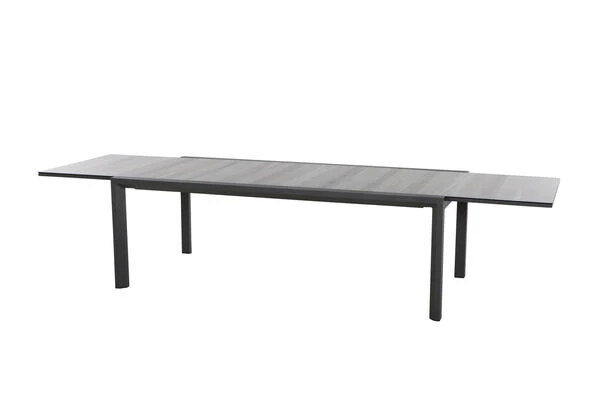 SIENA GARDEN Gomera II/Kingston Esstischgarnitur, Matt Graphit/grau/wood Look, Alu/Teak/Keramik/Texfabric, Tisch 220/340x108 Cm, 6 Stapelsessel 8 SIENA GARDEN Gomera II/Kingston Esstischgarnitur, Matt Graphit/grau/wood Look, Alu/Teak/Keramik/Texfabric, Tisch 220/340x108 Cm, 6 Stapelsessel – Bild 8