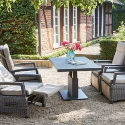 SIENA GARDEN Corido/Bellani Grau Loungeset, Charcoal/anthrazit/grau, Alu/Gardino®-Geflecht, Lifttisch 140x85 Cm, 4 Relaxsessel