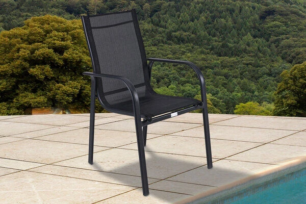 OUTFLEXX Esstischgarnitur, OUTFLEXX® Anthrazit Matt, Alu / Teak / Textil, Tisch 150/210x90cm, 6 Sessel, Stapelbar 3 OUTFLEXX Esstischgarnitur, OUTFLEXX® Anthrazit Matt, Alu / Teak / Textil, Tisch 150/210x90cm, 6 Sessel, Stapelbar – Bild 3