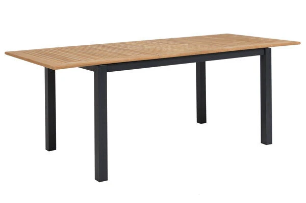 OUTFLEXX Esstischgarnitur, OUTFLEXX® Anthrazit Matt, Alu / Teak / Textil, Tisch 150/210x90cm, 6 Sessel, Stapelbar 7 OUTFLEXX Esstischgarnitur, OUTFLEXX® Anthrazit Matt, Alu / Teak / Textil, Tisch 150/210x90cm, 6 Sessel, Stapelbar – Bild 7