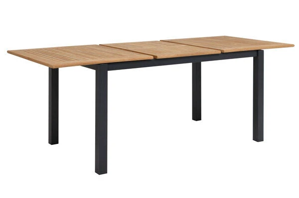 OUTFLEXX Esstischgarnitur, OUTFLEXX® Anthrazit Matt, Alu / Teak / Textil, Tisch 150/210x90cm, 6 Sessel, Stapelbar 8 OUTFLEXX Esstischgarnitur, OUTFLEXX® Anthrazit Matt, Alu / Teak / Textil, Tisch 150/210x90cm, 6 Sessel, Stapelbar – Bild 8