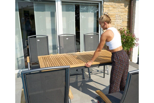 HARTMAN Silencio / RaffaeloSitzgruppe, Xerix/natur, Alu/Teak, 8 Multipo, 160/220x90cm, FSC-Teak Armlehnen 9 HARTMAN Silencio / RaffaeloSitzgruppe, Xerix/natur, Alu/Teak, 8 Multipo, 160/220x90cm, FSC-Teak Armlehnen – Bild 9