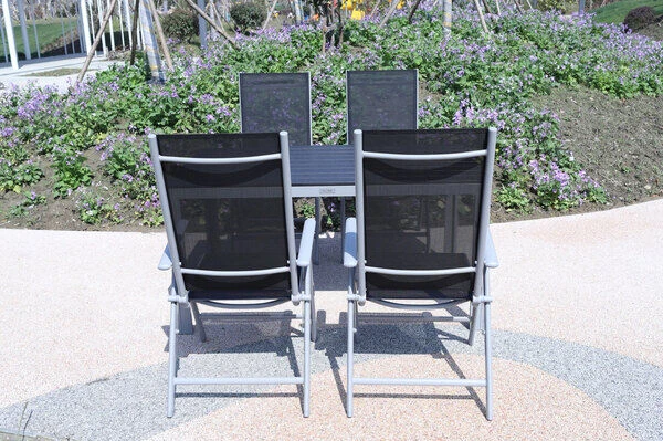 VILLANA Esstischgarnitur, Silber/schwarz, Alu/Holzimitat/Textil, Tisch 150x90cm, 4 Multipositionssessel 6 VILLANA Esstischgarnitur, Silber/schwarz, Alu/Holzimitat/Textil, Tisch 150x90cm, 4 Multipositionssessel – Bild 6