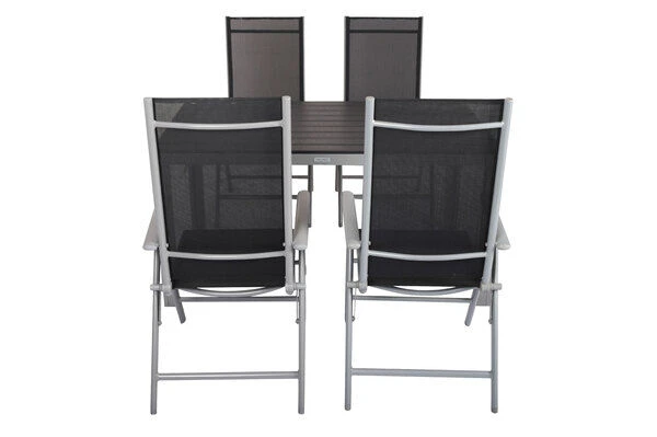 VILLANA Esstischgarnitur, Silber/schwarz, Alu/Holzimitat/Textil, Tisch 150x90cm, 4 Multipositionssessel 7 VILLANA Esstischgarnitur, Silber/schwarz, Alu/Holzimitat/Textil, Tisch 150x90cm, 4 Multipositionssessel – Bild 7