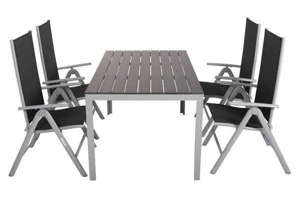 VILLANA Esstischgarnitur, Silber/schwarz, Alu/Holzimitat/Textil, Tisch 150x90cm, 4 Multipositionssessel 8 VILLANA Esstischgarnitur, Silber/schwarz, Alu/Holzimitat/Textil, Tisch 150x90cm, 4 Multipositionssessel – Bild 8