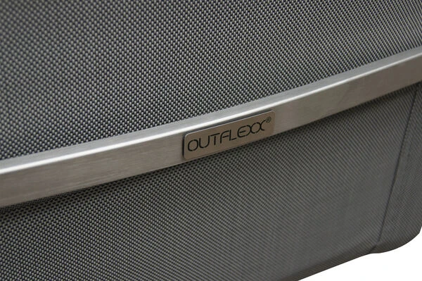 OUTFLEXX Esstischgarnitur, Silber, Edelstahl/Granit/Textil, 200x100 Cm, 4 Freischwinger, 2 Multipos, Padded, Teakarmlehnen 11 OUTFLEXX Esstischgarnitur, Silber, Edelstahl/Granit/Textil, 200x100 Cm, 4 Freischwinger, 2 Multipos, Padded, Teakarmlehnen – Bild 11