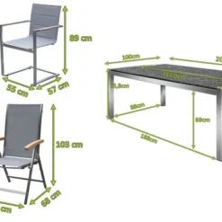 OUTFLEXX Esstischgarnitur, Silber, Edelstahl/Granit/Textil, 200x100 Cm, 4 Freischwinger, 2 Multipos, Padded, Teakarmlehnen 17 OUTFLEXX Esstischgarnitur, Silber, Edelstahl/Granit/Textil, 200x100 Cm, 4 Freischwinger, 2 Multipos, Padded, Teakarmlehnen -Günstiges Garten Perle Geschäft 22770 mass.jpg
