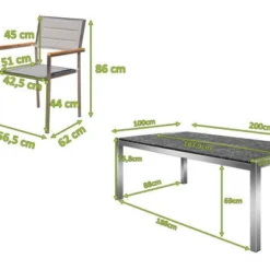 OUTFLEXX Esstischgarnitur, Silber/weiß, Edelstahl/Granit/Textilene, 200x100 Cm, 6 Stühle, Padded, Teakarmlehnen 10 OUTFLEXX Esstischgarnitur, Silber/weiß, Edelstahl/Granit/Textilene, 200x100 Cm, 6 Stühle, Padded, Teakarmlehnen -Günstiges Garten Perle Geschäft 22779 05.jpg