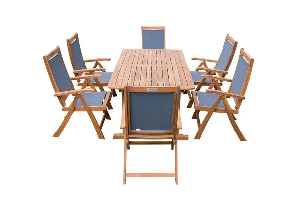 OUTFLEXX Sitzgruppe, Natur/grau, Akazie/Textilene, Ausziehtisch 150/200 X 90 Cm, 6 Multipo 5-fach 2 OUTFLEXX Sitzgruppe, Natur/grau, Akazie/Textilene, Ausziehtisch 150/200 X 90 Cm, 6 Multipo 5-fach – Bild 2