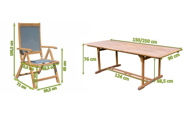 OUTFLEXX Sitzgruppe, Natur/grau, Akazie/Textilene, Ausziehtisch 150/200 X 90 Cm, 6 Multipo 5-fach 5 OUTFLEXX Sitzgruppe, Natur/grau, Akazie/Textilene, Ausziehtisch 150/200 X 90 Cm, 6 Multipo 5-fach – Bild 5