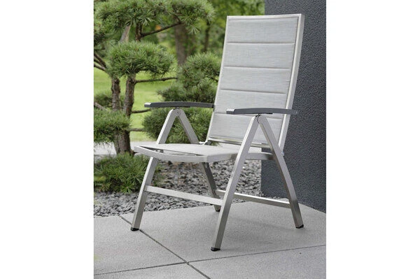 STERN Esstischgarnitur, Silber/grau, Edelstahl/Textilene, Tisch 200 X 100 Cm, 4 Stapelsessel, 2 Multipo, Padded 4 STERN Esstischgarnitur, Silber/grau, Edelstahl/Textilene, Tisch 200 X 100 Cm, 4 Stapelsessel, 2 Multipo, Padded – Bild 4