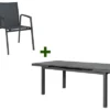STERN New Top Esstischgarnitur, Anthrazit, Alu / Glas / Textil, Tisch 180/240x100cm, 6 Stapelsessel