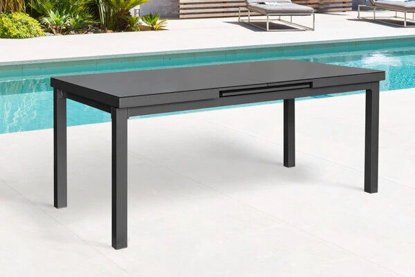 STERN New Top Esstischgarnitur, Anthrazit, Alu / Glas / Textil, Tisch 180/240x100cm, 6 Stapelsessel 3 STERN New Top Esstischgarnitur, Anthrazit, Alu / Glas / Textil, Tisch 180/240x100cm, 6 Stapelsessel – Bild 3