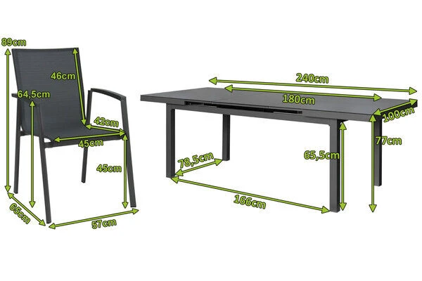 STERN New Top Esstischgarnitur, Anthrazit, Alu / Glas / Textil, Tisch 180/240x100cm, 6 Stapelsessel 5 STERN New Top Esstischgarnitur, Anthrazit, Alu / Glas / Textil, Tisch 180/240x100cm, 6 Stapelsessel – Bild 5