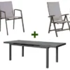 STERN New Top Esstischgarnitur, Anthrazit, Alu / Glas / Textil, Ausziehtisch 180/240x100cm, 4 Stapel-, 2 Klappsessel