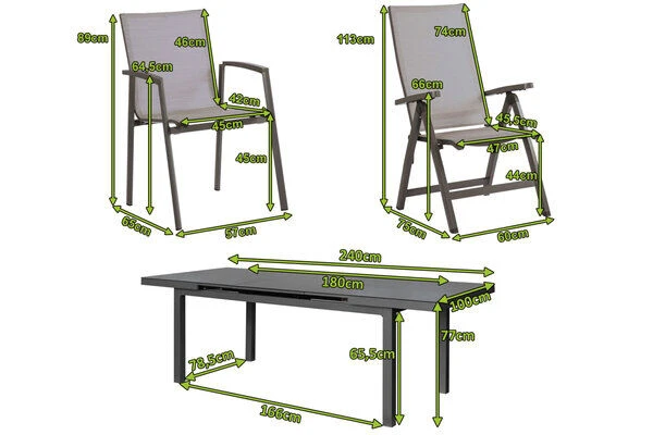 STERN New Top Esstischgarnitur, Anthrazit, Alu / Glas / Textil, Ausziehtisch 180/240x100cm, 4 Stapel-, 2 Klappsessel 5 STERN New Top Esstischgarnitur, Anthrazit, Alu / Glas / Textil, Ausziehtisch 180/240x100cm, 4 Stapel-, 2 Klappsessel – Bild 5