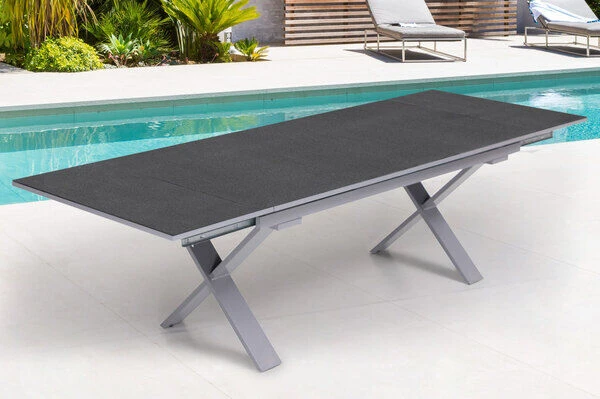 KETTLER BasicPlus Esstischgarnitur, Silber / Anthrazit, Alu / Spraystone / Textil, Tisch 180/280x100cm, 10 Stapelsessel 3 KETTLER BasicPlus Esstischgarnitur, Silber / Anthrazit, Alu / Spraystone / Textil, Tisch 180/280x100cm, 10 Stapelsessel – Bild 3