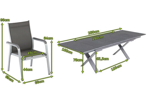 KETTLER BasicPlus Esstischgarnitur, Silber / Anthrazit, Alu / Spraystone / Textil, Tisch 180/280x100cm, 10 Stapelsessel 5 KETTLER BasicPlus Esstischgarnitur, Silber / Anthrazit, Alu / Spraystone / Textil, Tisch 180/280x100cm, 10 Stapelsessel – Bild 5