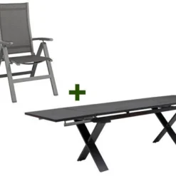 KETTLER Altura Esstischgarnitur, Anthrazit, Alu / Spraystone / Textil, Tisch 180/280x100cm, 6 Multipositionssessel