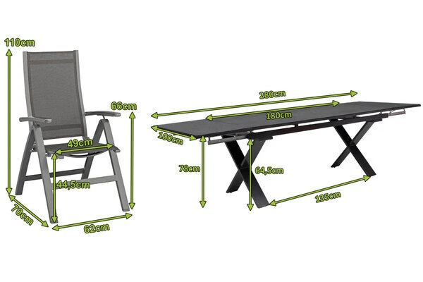 KETTLER Altura Esstischgarnitur, Anthrazit, Alu / Spraystone / Textil, Tisch 180/280x100cm, 6 Multipositionssessel 5 KETTLER Altura Esstischgarnitur, Anthrazit, Alu / Spraystone / Textil, Tisch 180/280x100cm, 6 Multipositionssessel – Bild 5