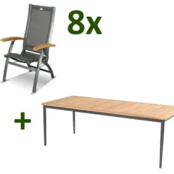 HARTMAN Silencio / Primo Sitzgruppe, Xerix/natur, Alu/Teak, 8 Multipo, 220x100cm, FSC-Teak Armlehnen