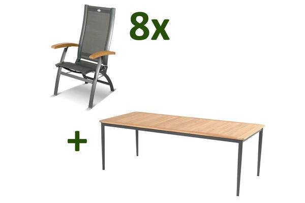 HARTMAN Silencio / Primo Sitzgruppe, Xerix/natur, Alu/Teak, 8 Multipo, 220x100cm, FSC-Teak Armlehnen 1 HARTMAN Silencio / Primo Sitzgruppe, Xerix/natur, Alu/Teak, 8 Multipo, 220x100cm, FSC-Teak Armlehnen