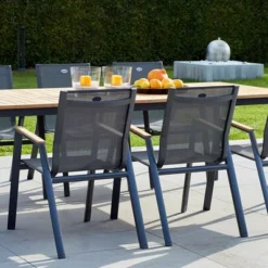 HARTMAN Silencio / Aruba Sitzgruppe, Xerix/natur, Alu/Teak, 8 Dining Sessel, 220x100cm, FSC-Teak Armlehnen