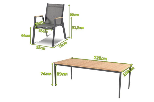HARTMAN Silencio / Aruba Sitzgruppe, Xerix/natur, Alu/Teak, 8 Dining Sessel, 220x100cm, FSC-Teak Armlehnen 5 HARTMAN Silencio / Aruba Sitzgruppe, Xerix/natur, Alu/Teak, 8 Dining Sessel, 220x100cm, FSC-Teak Armlehnen – Bild 5