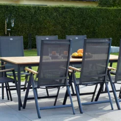 HARTMAN Silencio / Aruba Sitzgruppe, Xerix/natur, Alu/Teak, 2 Dining Sessel, 6 Multipo, 220x100cm, FSC-Teak Armlehnen