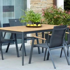Günstiges Garten Perle Geschäft 5 HARTMAN Silencio / Aruba Sitzgruppe, Xerix/natur, Alu/Teak, 8 Dining Sessel, 160/220x90cm, FSC-Teak Armlehnen