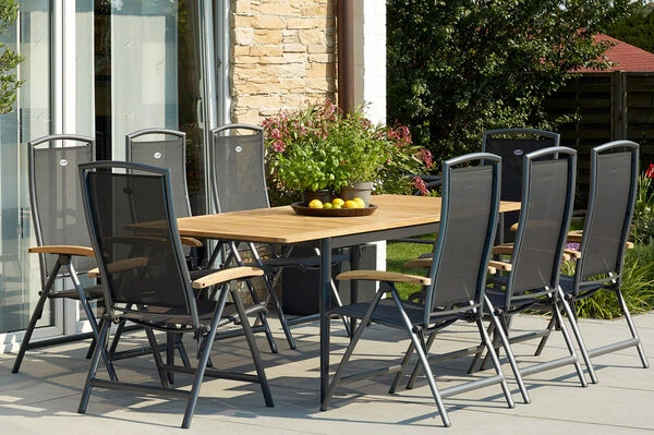 HARTMAN Silencio / RaffaeloSitzgruppe, Xerix/natur, Alu/Teak, 8 Multipo, 160/220x90cm, FSC-Teak Armlehnen 1 HARTMAN Silencio / RaffaeloSitzgruppe, Xerix/natur, Alu/Teak, 8 Multipo, 160/220x90cm, FSC-Teak Armlehnen