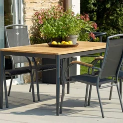 HARTMAN Silencio / RaffaeloSitzgruppe, Xerix/natur, Alu/Teak, 4 Dining Sessel, 160/220x90cm, FSC-Teak Armlehnen