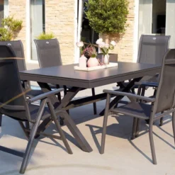 HARTMAN Xanadu / Alice Sitzgruppe, Xerix, Alu/Textilene/Glaskeramik, 4 Stapelsessel, 2 Multipo, 160/220x100cm