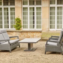 SIENA GARDEN Solea/Bellani Dining Lounge, Anthrazit/night-blue, Alu/Gardino®-Geflecht/Keramik, Für 4 Personen,160 X 90 X 50-72cm, Stufenlos Verstellbar