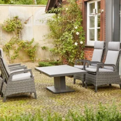 SIENA GARDEN Solea/Bellani Dining Set, Anthrazit/night-blue, Gardino®-Geflecht/Alu/Keramik, 140 X 85 X 50-72cm, Inkl. 4 Diningsessel, Stufenlos Verstellbar