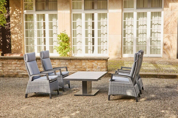 SIENA GARDEN Solea/Bellani Dining Set, Anthrazit/grau/blau, Alu/Gardino®-Geflecht/Keramik, 160 X 90 X 50-72cm, Inkl. 4 Diningsessel, Stufenlos Verstellbar 1 SIENA GARDEN Solea/Bellani Dining Set, Anthrazit/grau/blau, Alu/Gardino®-Geflecht/Keramik, 160 X 90 X 50-72cm, Inkl. 4 Diningsessel, Stufenlos Verstellbar