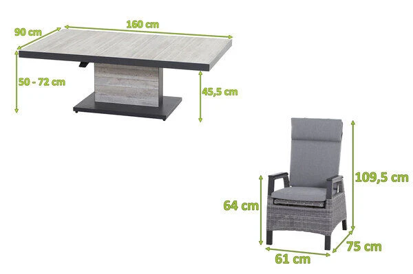 SIENA GARDEN Solea/Bellani Dining Set, Anthrazit/grau/blau, Alu/Gardino®-Geflecht/Keramik, 160 X 90 X 50-72cm, Inkl. 4 Diningsessel, Stufenlos Verstellbar 5 SIENA GARDEN Solea/Bellani Dining Set, Anthrazit/grau/blau, Alu/Gardino®-Geflecht/Keramik, 160 X 90 X 50-72cm, Inkl. 4 Diningsessel, Stufenlos Verstellbar – Bild 5