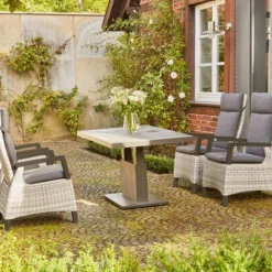 Günstiges Garten Perle Geschäft 17 SIENA GARDEN Corido/Bellani Dining Set, Anthrazit/grau, Keramik/Geflecht/Alu, 140 X 85 X 50-72cm, Inkl. 4 Diningsessel