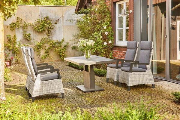 SIENA GARDEN Corido/Bellani Dining Set, Anthrazit/grau, Keramik/Geflecht/Alu, 140 X 85 X 50-72cm, Inkl. 4 Diningsessel 1 SIENA GARDEN Corido/Bellani Dining Set, Anthrazit/grau, Keramik/Geflecht/Alu, 140 X 85 X 50-72cm, Inkl. 4 Diningsessel