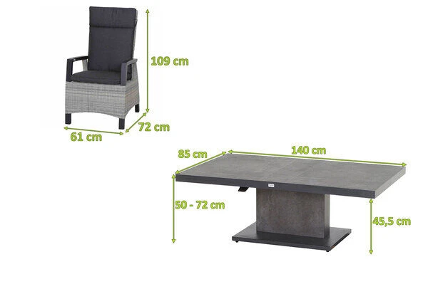 SIENA GARDEN Corido/Bellani Dining Set, Anthrazit/grau, Keramik/Geflecht/Alu, 140 X 85 X 50-72cm, Inkl. 4 Diningsessel 5 SIENA GARDEN Corido/Bellani Dining Set, Anthrazit/grau, Keramik/Geflecht/Alu, 140 X 85 X 50-72cm, Inkl. 4 Diningsessel – Bild 5