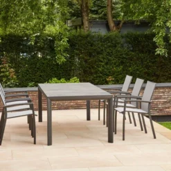 SIENA GARDEN Carlos/Velia Dining Set, Anthrazit/grau, Alu/Ranotex®-Gewebe/Keramik, 220 X 100cm, Inkl. 6 Diningsessel